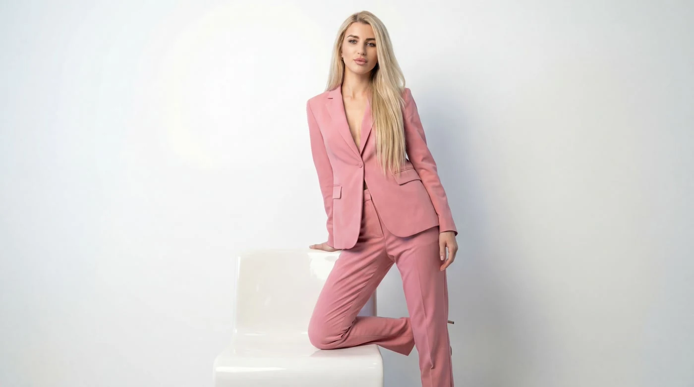 Anastasia Dremkova v růžovém obleku