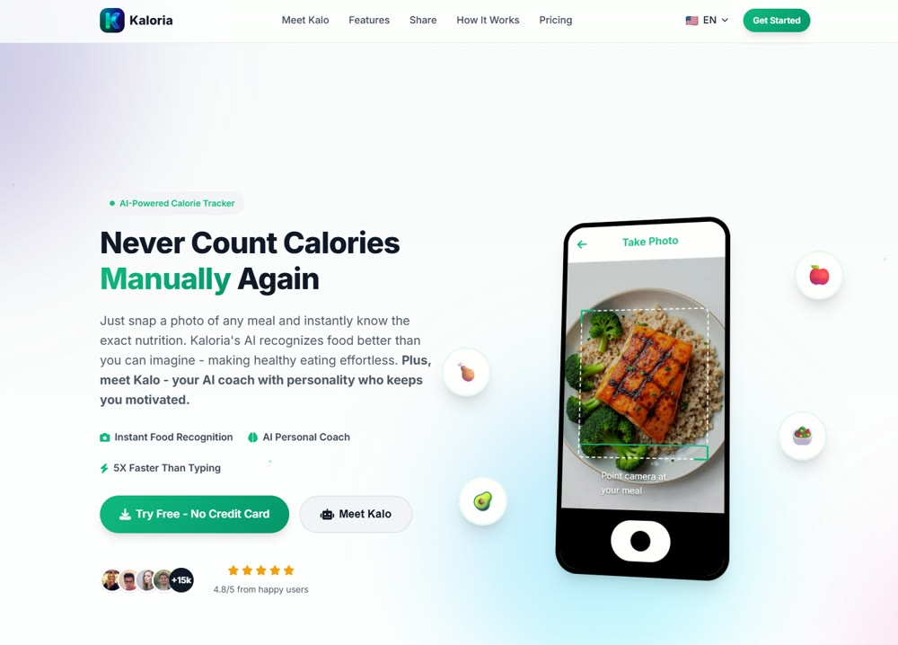 Kaloria.ai — полное превью сайта