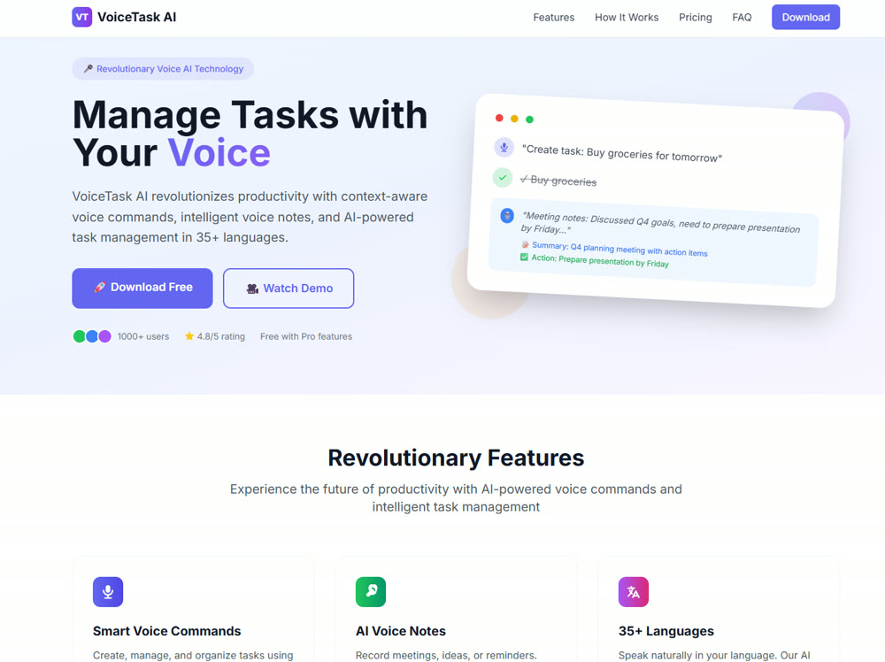 VoiceTask — полное превью сайта